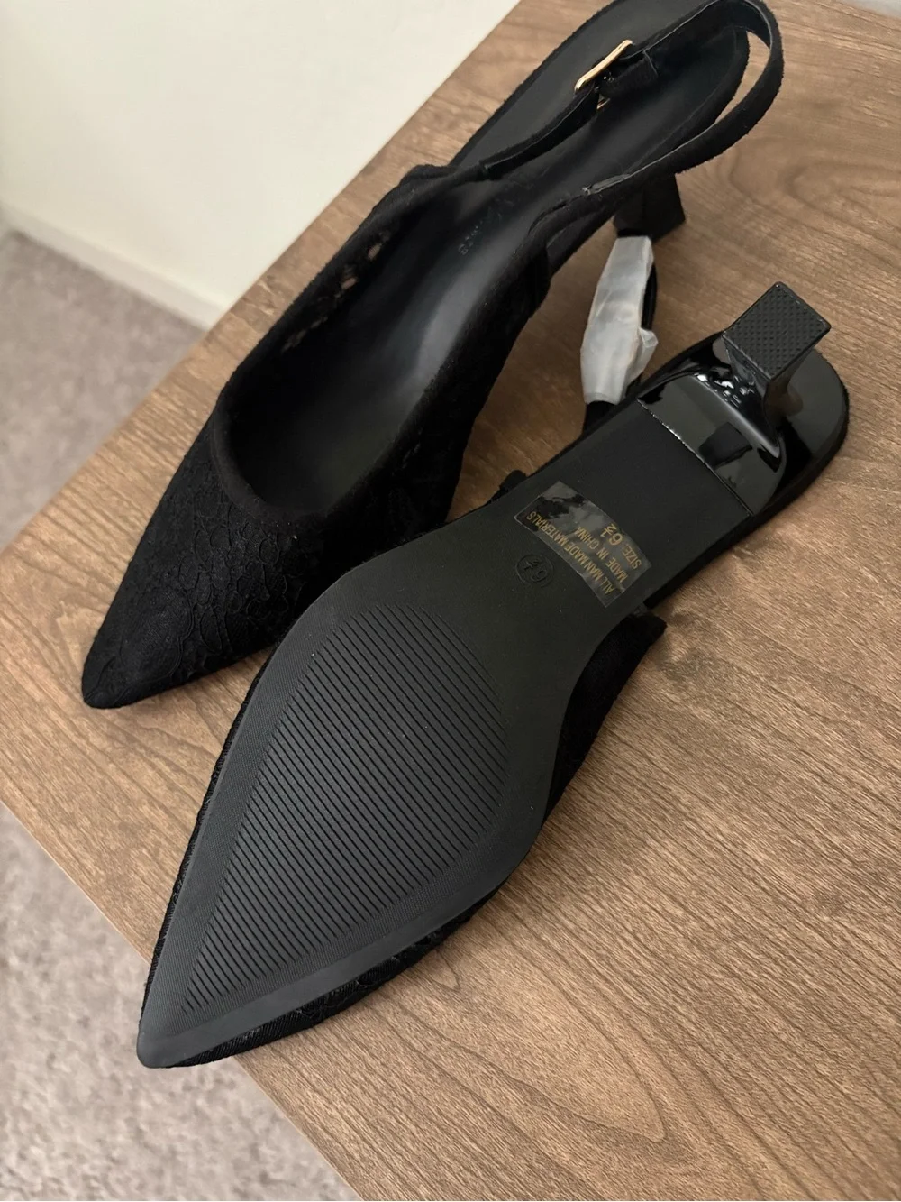 Fashion Nova Black Lace Slingback Pointed Kitten Heel